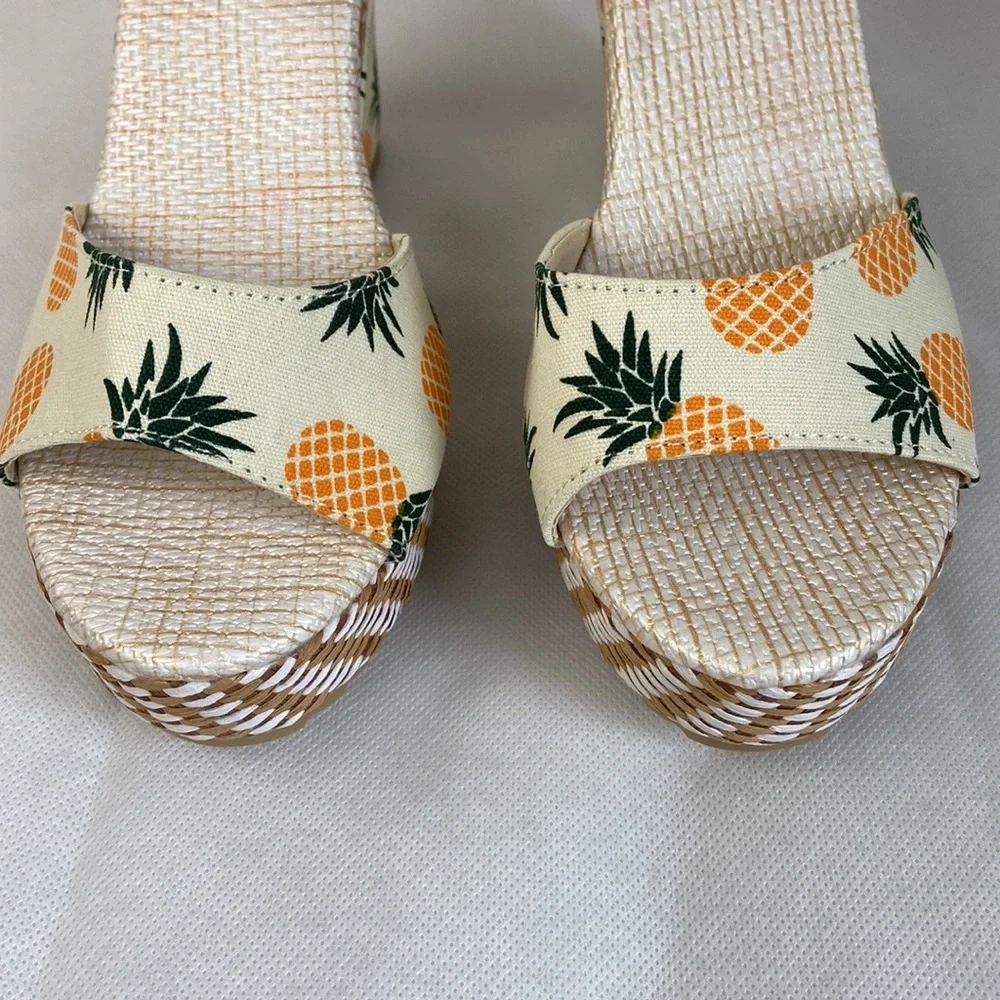 NEW| Women’s Pineapple Printed Summer Bow Knot Wedge Sandals - Picture 8 of 12